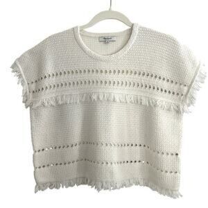 Madewell White Fringe Knit Top